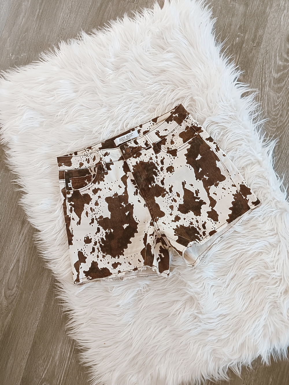 Judy Blue Brown and Cream Cow Print High Waist Shorts